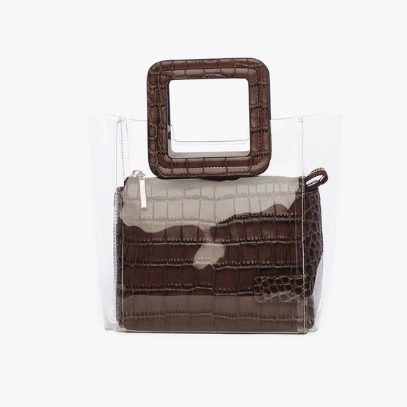 Staud Mini Shirley Bag Clear PVC Brown Leather - Picture 1 of 5